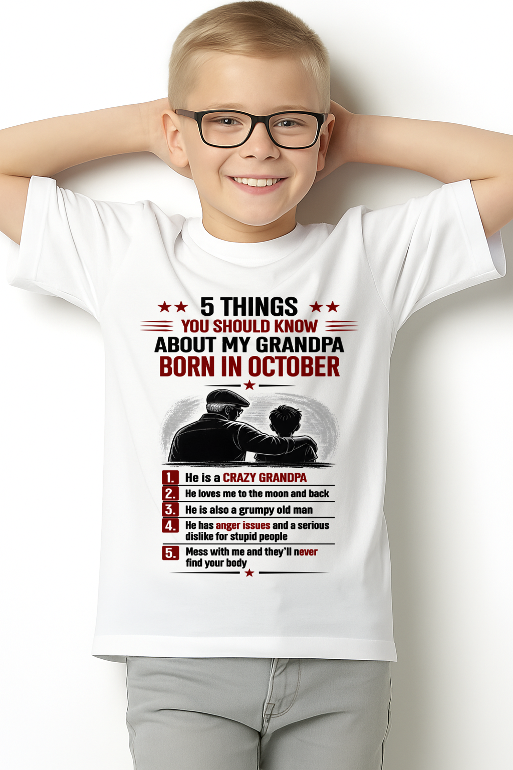 OCTOBER GRANDPA SHIRT – 5 Things You Should Know About My Grandpa – Gift From Grandpa to Grandchild (SKU2605-82-10)