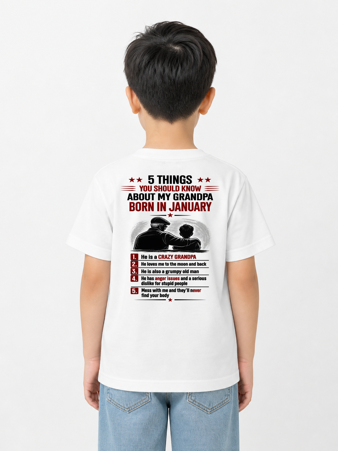 JANUARY GRANDPA SHIRT – 5 Things You Should Know About My Grandpa – Gift From Grandpa to Grandchild (SKU2605-24-01)