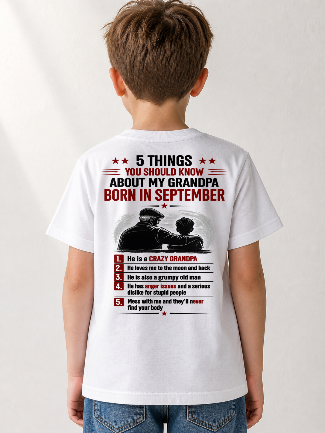 SEPTEMBER GRANDPA SHIRT – 5 Things You Should Know About My Grandpa – Gift From Grandpa to Grandchild (SKU2605-24-09)