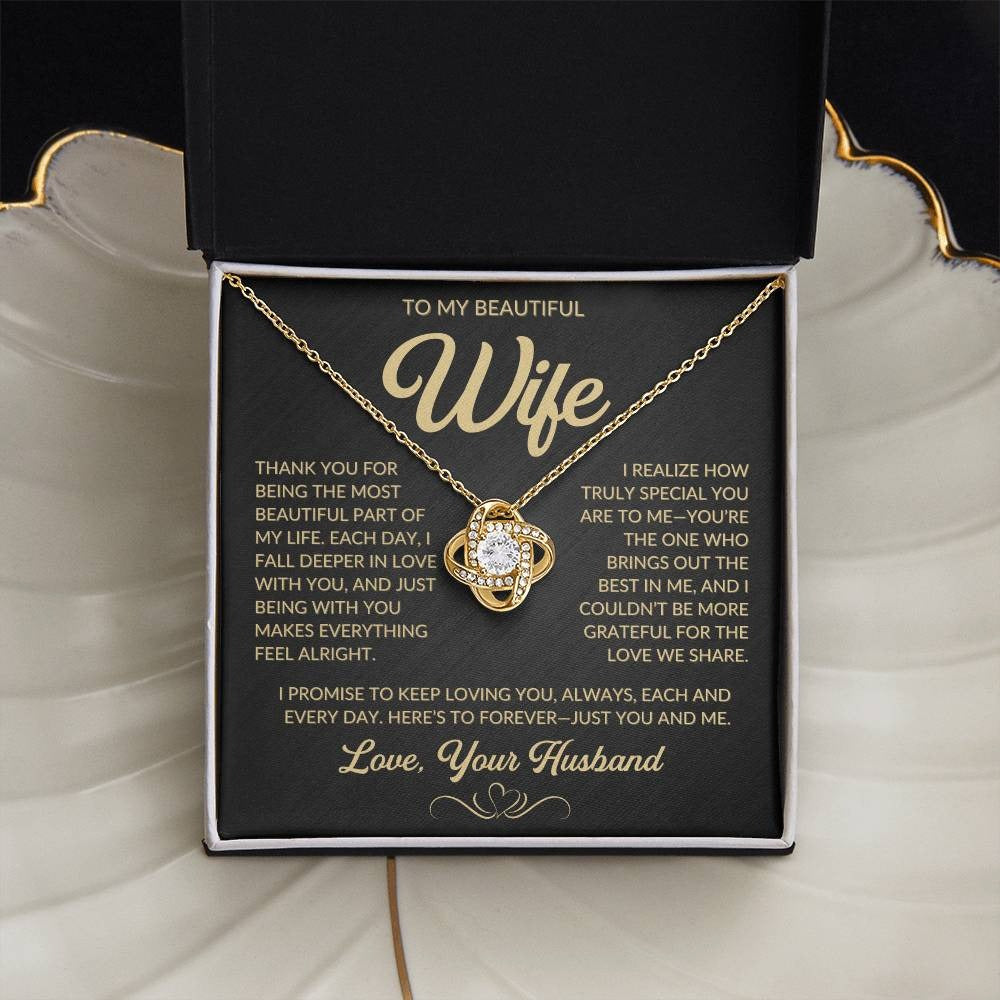TO MY WIFE FROM HUSBAND "Here’s to forever—just you and me" - Premium Love Knot Necklace