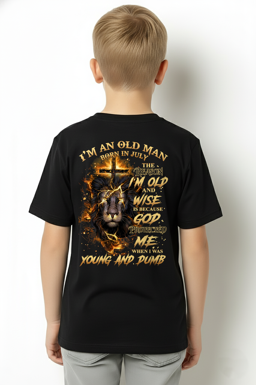 JULY OLD MAN LION SHIRT – God Protected Me When I Was Young And Dumb – Christian Gift For Men (SKU2605-411-07)