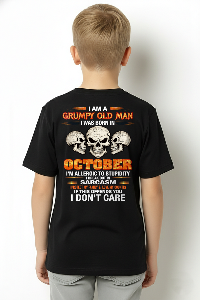 OCTOBER – I Am A Grumpy Old Man Born In October Skull Sarcasm Shirt, Funny Gift For Men, Birthday Gift Idea (SKU2603-242-10)