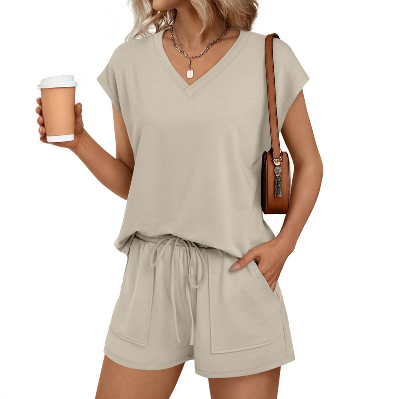 V-neck short-sleeved shirt and shorts set - A09-762 - GIA MOI