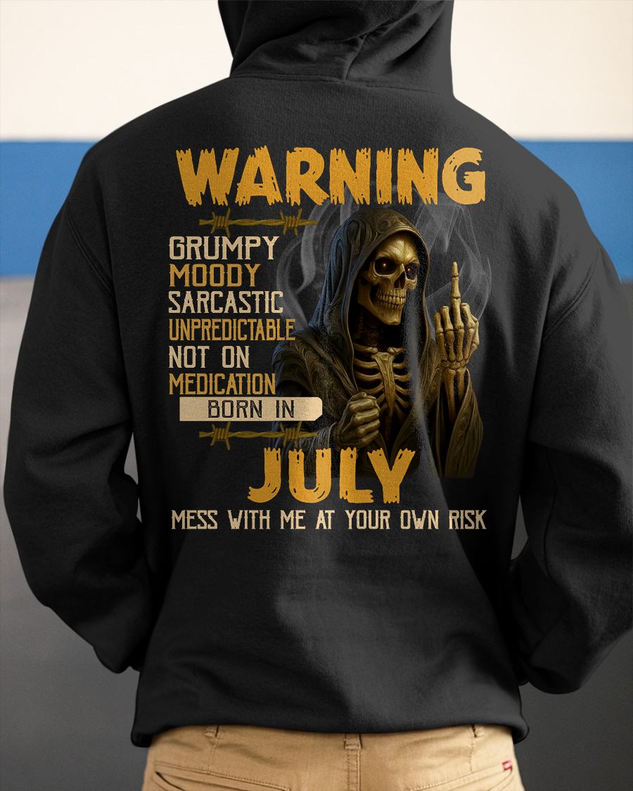 JULY - WARNING GRUMPY MOODY - BIRTHDAY T-SHIRT FOR MEN - KATE07 (SKU26T-01-07-07)