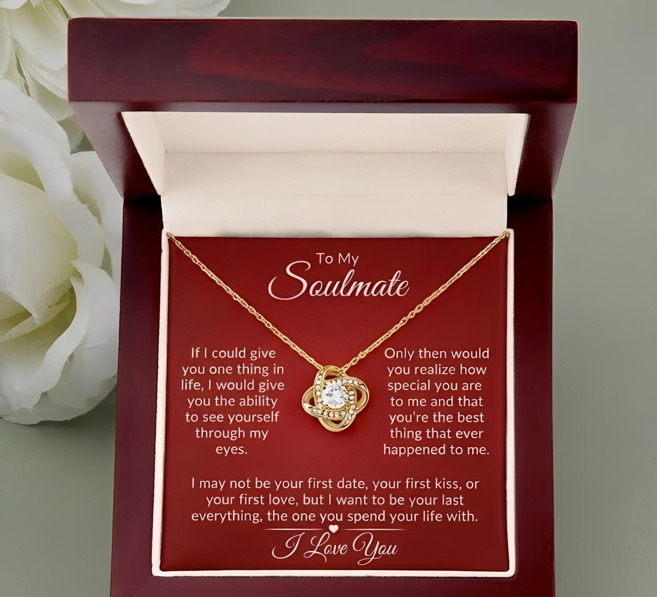 TO MY WIFE "See Yourself Through My Eyes" - FROM HUSBAND - Premium Love Knot Necklace