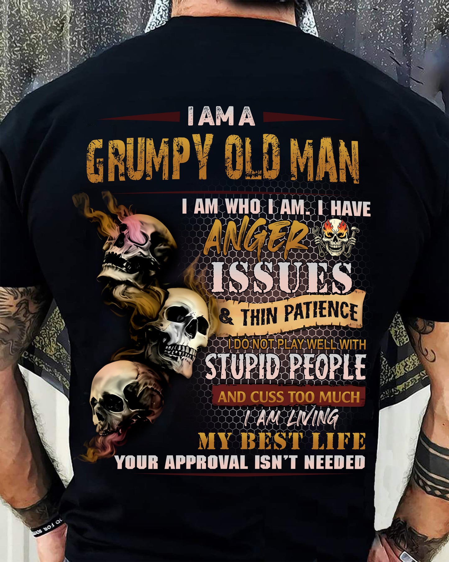 Grumpy Old Man T-Shirt - Funny Skull Anger Issues Tee - Perfect Gift For Men KATE00 (SKU08-67-00)