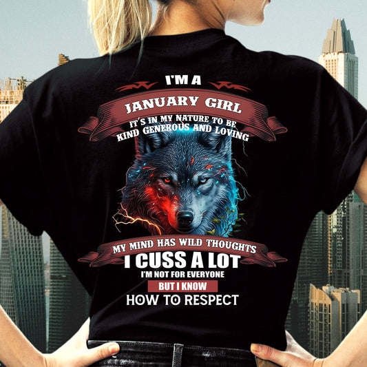 JANUARY - KIND, GENEROUS AND LOVING GIRL - BIRRTHDAY T-SHIRT FOR WOMAN - KATE01 (SKU12-300-01)