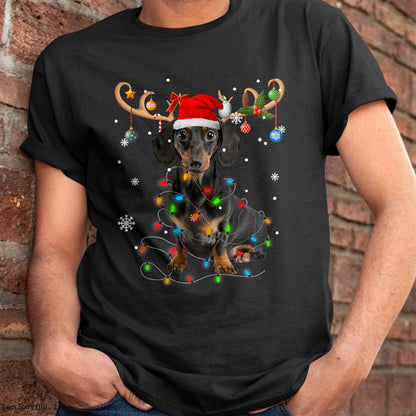 Funny Dachshund Christmas Reindeer Christmas Lights Pajama T-Shirt - Christmas Unisex T-Shirt/Hoodie/Sweatshirt - HNDS00
