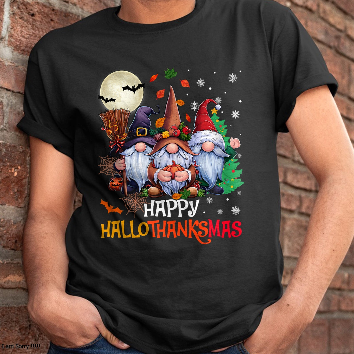 Happy Hallothanksmas Gnomes Lover Halloween Merry Christmas T-Shirt - Christmas Unisex T-Shirt/Hoodie/Sweatshirt - HNDS00