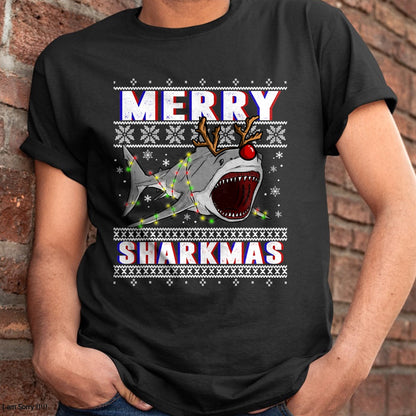 Funny Sharkmas Shark Ugly Christmas Sweaters T-Shirt - Christmas Unisex T-Shirt/Hoodie/Sweatshirt - HNDS00