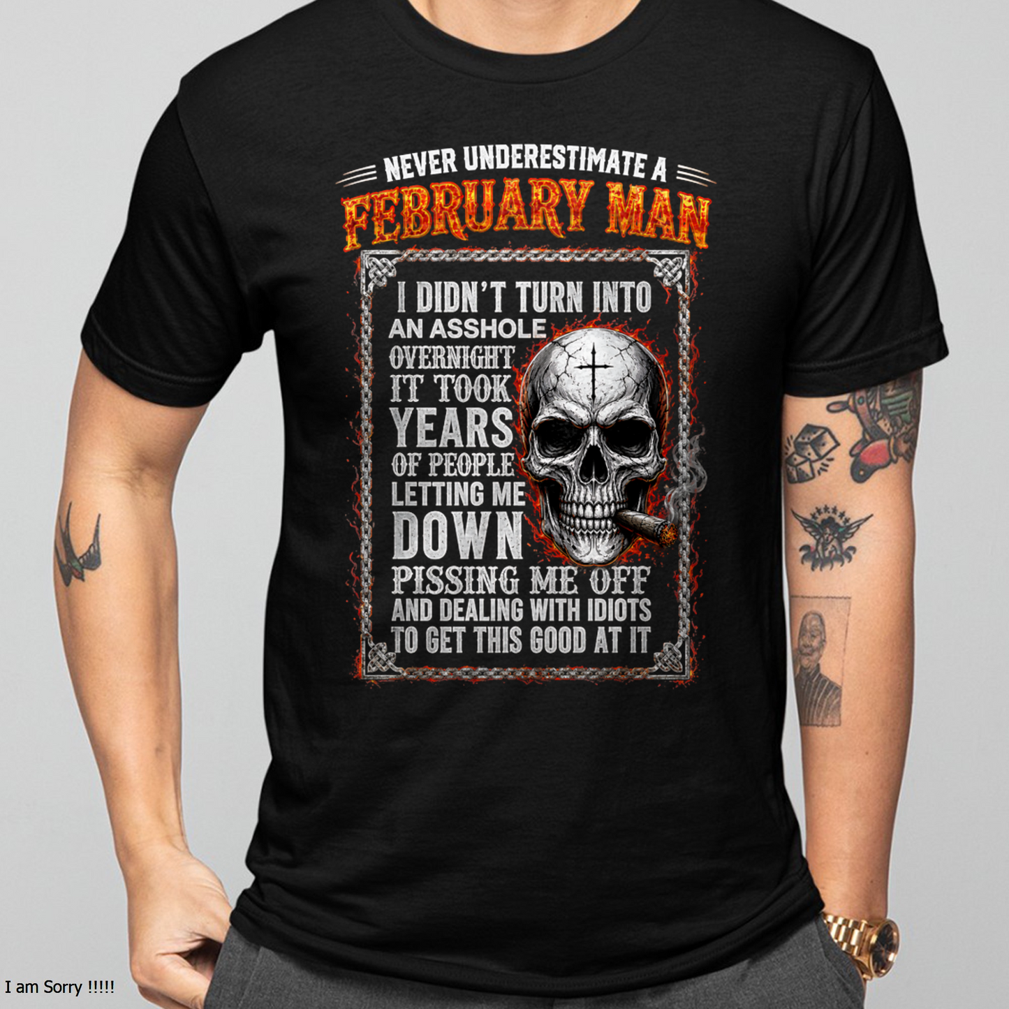 FEBRUARY - Never Underestimate A February Man - Funny Skull T-Shirt (SKU2607-340-02)
