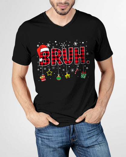 Bruh Funny Christmas Red Plaid Teens Boys Kids Xmas Pajamas T-Shirt for men women (SKU-MRCM-8) FMA male