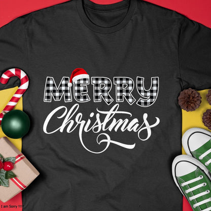 Merry Christmas Buffalo Black and White Plaid for Men Women T-Shirt - Christmas Unisex T-Shirt/Hoodie/Sweatshirt - HNDS00