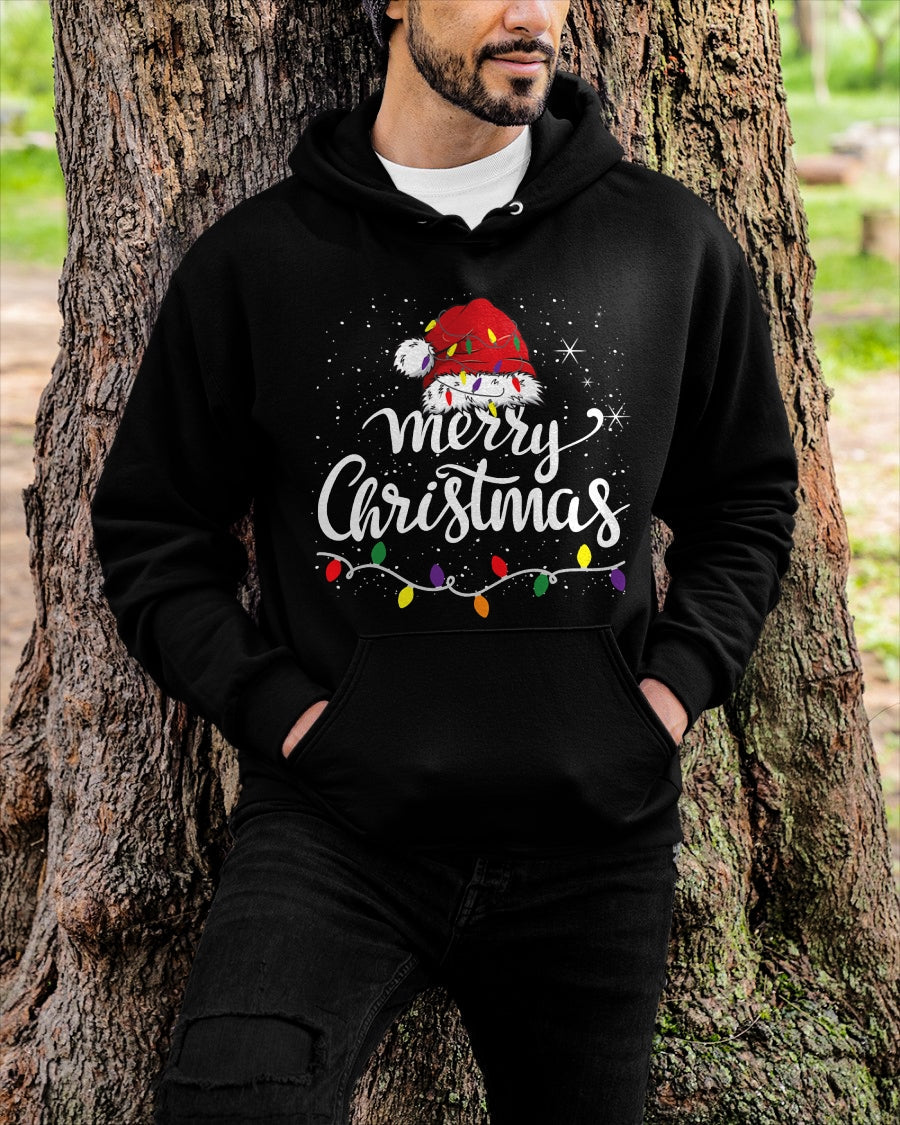 Merry Christmas Lights Red Santa Hat Xmas Family Men Women T-Shirt (SKU-MRCM-3) FMA male