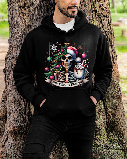 Sorta Merry Sorta Scary Skeleton Hot Cocoa Christmas Pajamas T-Shirt for men women (SKU-MRCM-1) FMA