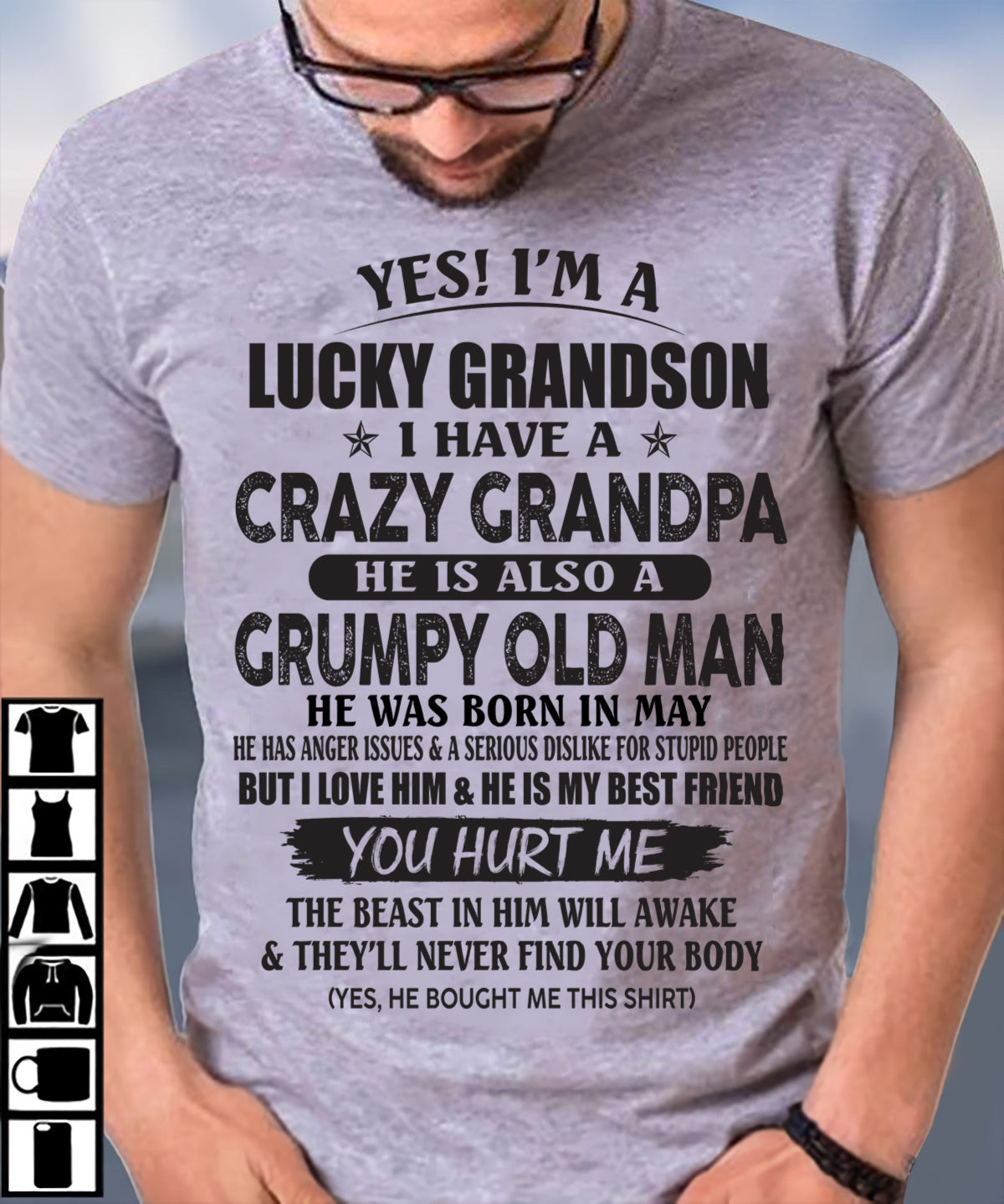 MAY - LUCKY GRANDSON OF CRAZY GRANDPA -  PERFECT GIFT FROM GRANDPA - KATE05 (SKU12-145-05)
