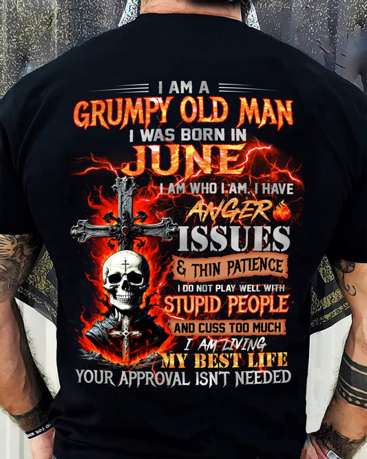 JUNE - GRUMPY OLD MAN T-SHIRT - FUNNY SKULL ANGER ISSUES TEE - PERFECT GIFT FOR MEN KATE06 (SKU12-319-06)
