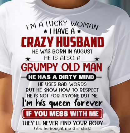 AUGUST - TO MY WIFE - I'M A LUCKY WOMAN - GIFT FROM HUSBAND - KATE08 (SKU12-282-08)