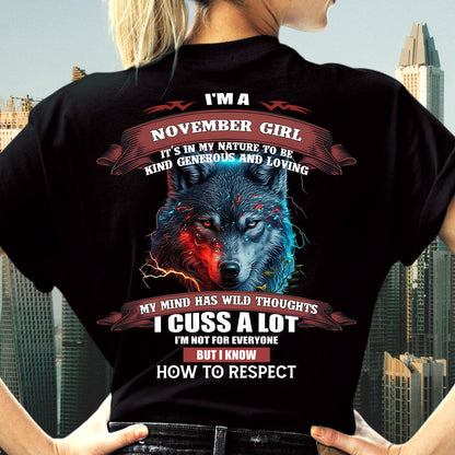 NOVEMBER - KIND, GENEROUS AND LOVING GIRL - BIRRTHDAY T-SHIRT FOR WOMAN - KATE11 (SKU12-300-11)