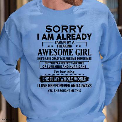 Sorry I Am Already Taken By A Freaking Awesome Girl - Gift For Husband From Wife - KATE00 (SKU-TSRGIRL-00)