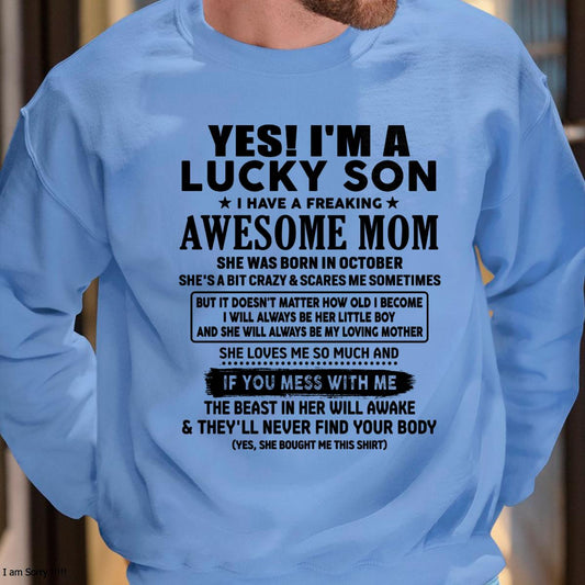 October - I am Lucky Son - Gift For Son From Mom - KATE10 - (SKU-T1206LMS-10)