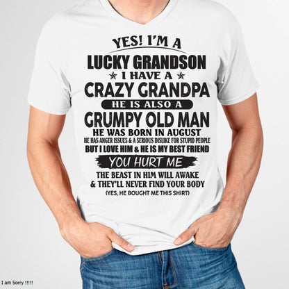 AUGUST - LUCKY GRANDSON OF CRAZY GRANDPA -  PERFECT GIFT FROM GRANDPA - KATE08 (SKU12-145-08)