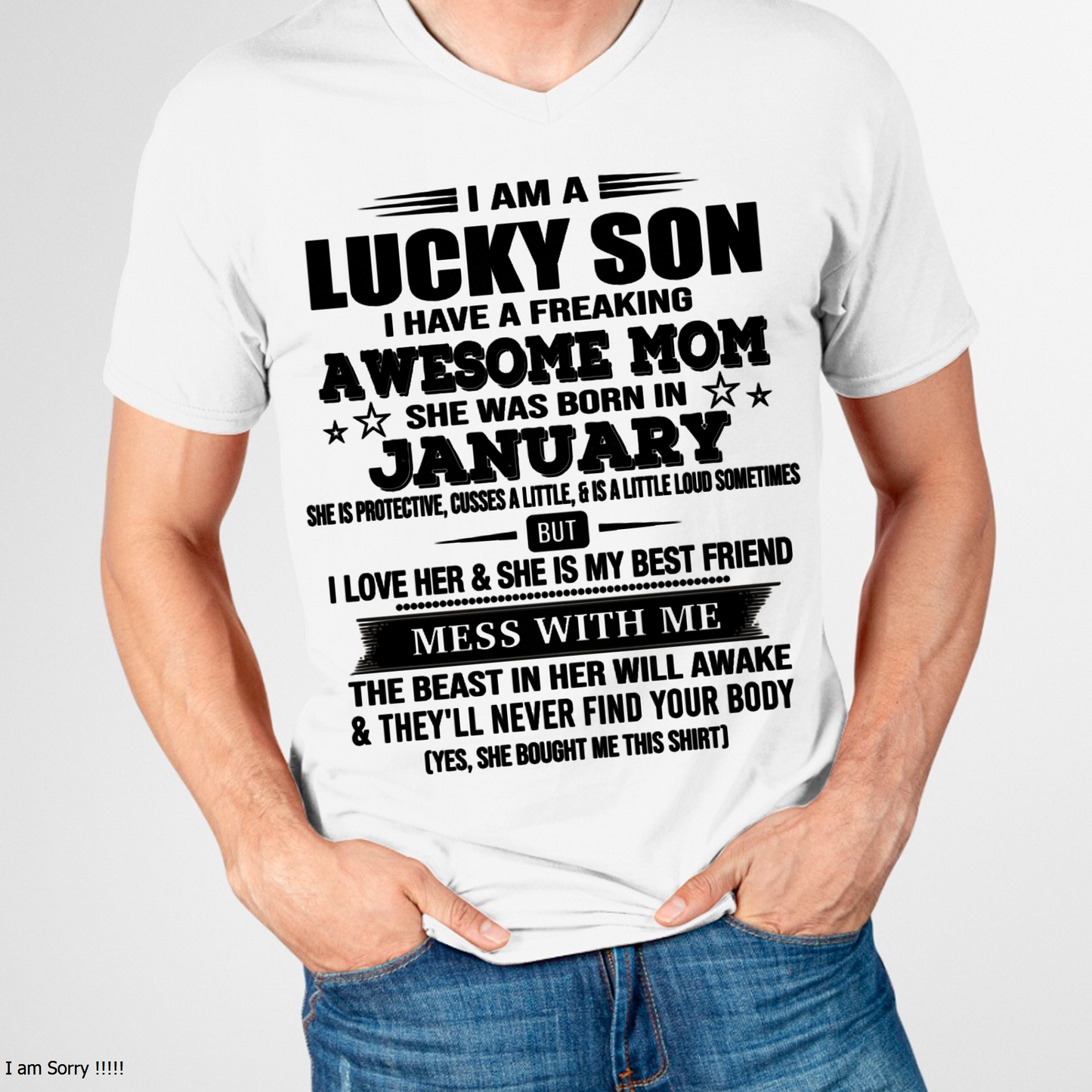 JANUARY – Lucky Son Awesome Mom Born In January – From Mom To Son – Birthday Gift For Son – Family Shirt (SKU2603-318-01)