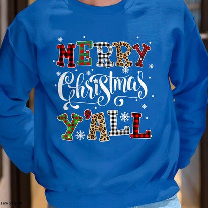 Merry Christmas Ya'll Leopard Buffalo Plaid Pajama Family T-Shirt - Christmas Unisex T-Shirt/Hoodie/Sweatshirt - HNDS00