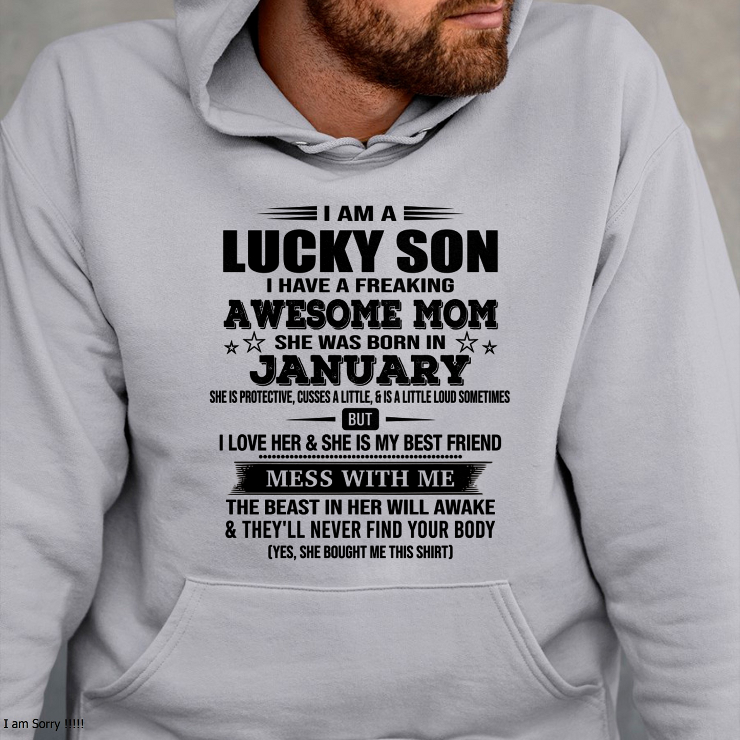 JANUARY – Lucky Son Awesome Mom Born In January – From Mom To Son – Birthday Gift For Son – Family Shirt (SKU2603-318-01)