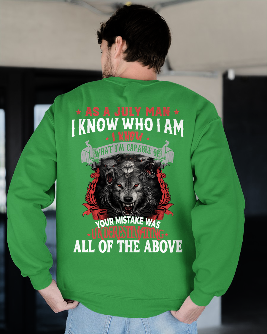 JULY – As A July Man I Know Who I Am Wolf Shirt, Funny Gift For Men, Birthday Gift Idea, Cool Graphic Tee (SKU2603-274-07)