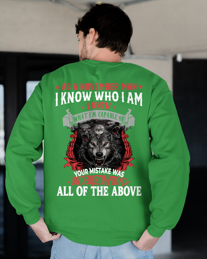 NOVEMBER – As A November Man I Know Who I Am Wolf Shirt, Funny Gift For Men, Birthday Gift Idea, Cool Graphic Tee (SKU2603-274-11)