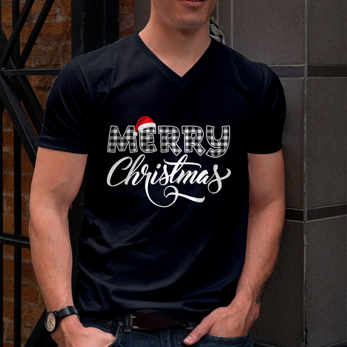Merry Christmas Buffalo Black and White Plaid for Men Women T-Shirt - Christmas Unisex T-Shirt/Hoodie/Sweatshirt - HNDS00