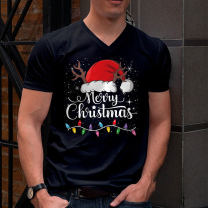 Merry Christmas Red Santa Hat Reindeer Xmas Family Men Women T-Shirt - Christmas Unisex T-Shirt/Hoodie/Sweatshirt - HNDS00