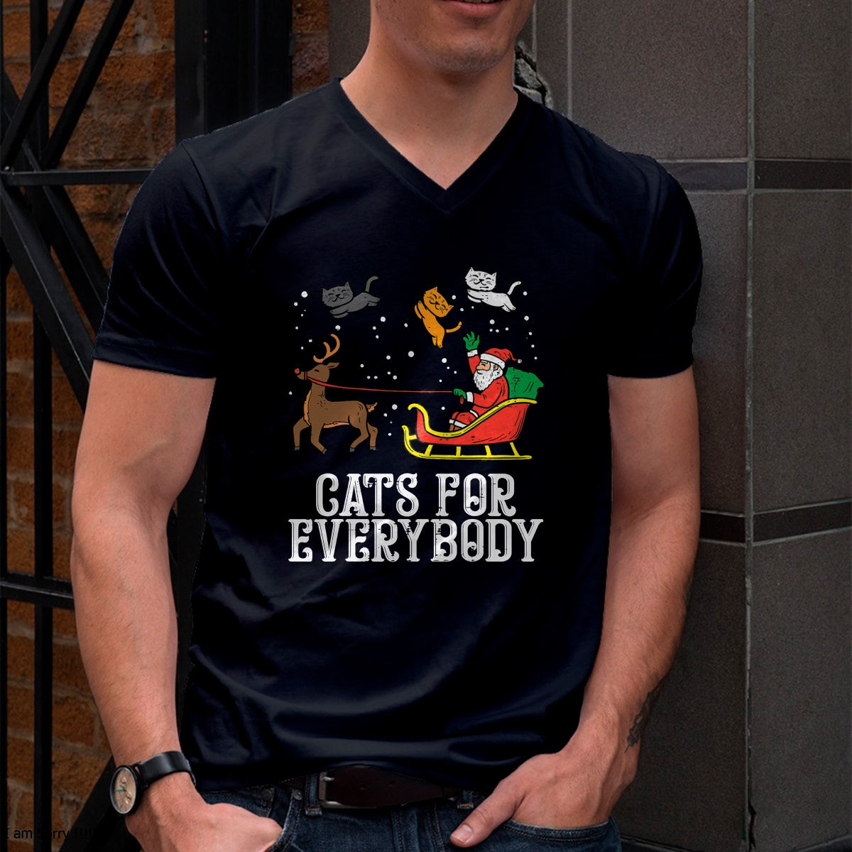 Cats For Everybody Christmas Cat Funny Xmas Women Santa T-Shirt - Christmas Unisex T-Shirt/Hoodie/Sweatshirt - HNDS00