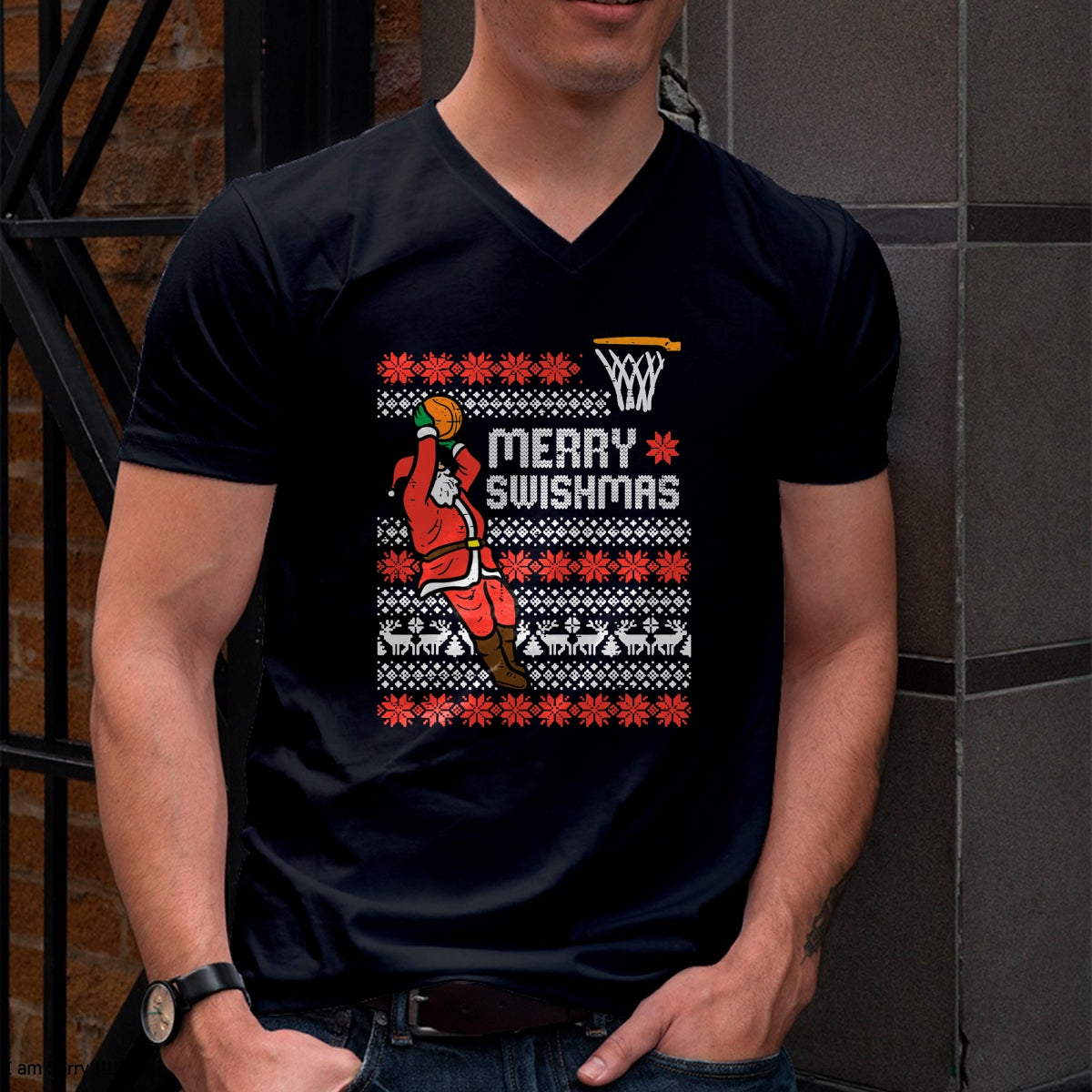 Merry Swishmas Basketball Ugly Christmas Xmas Men Boys Kids T-Shirt - Christmas Unisex T-Shirt/Hoodie/Sweatshirt - HNDS00