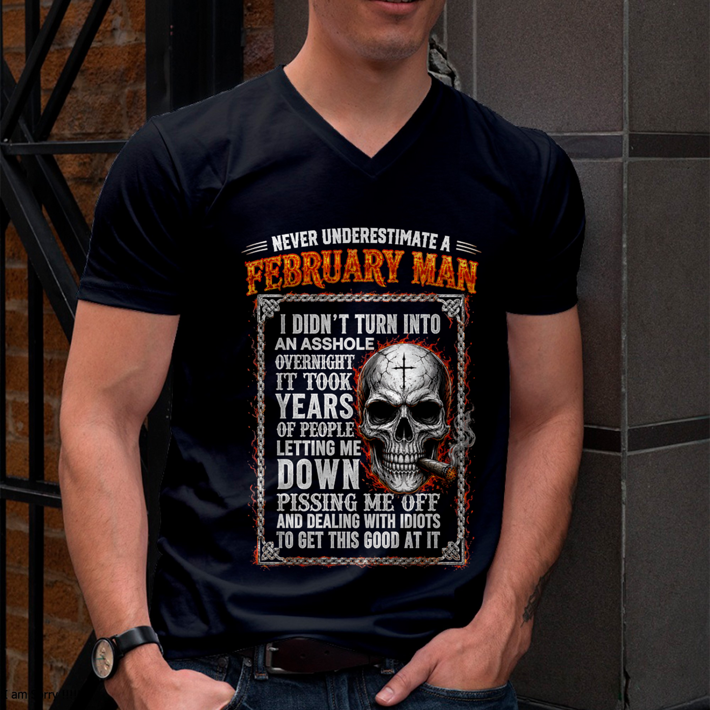 FEBRUARY - Never Underestimate A February Man - Funny Skull T-Shirt (SKU2607-340-02)