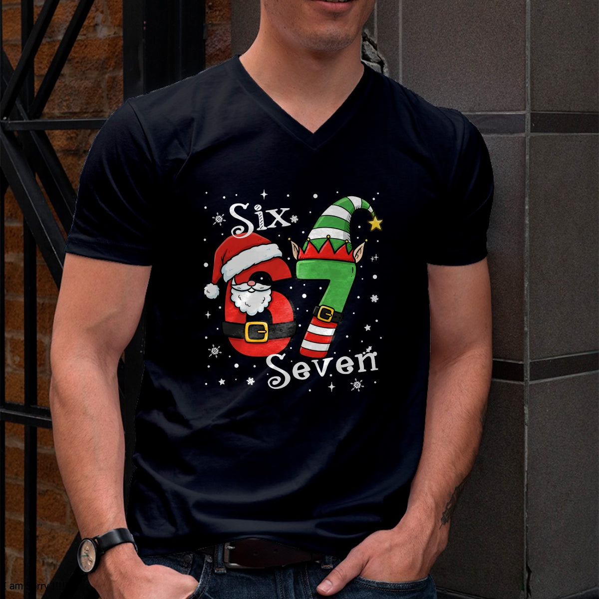Funny Six Seven 67 Meme 6 7 Elf Santa Christmas Pajamas Kids T-Shirt - Christmas Unisex T-Shirt/Hoodie/Sweatshirt - HNDS00