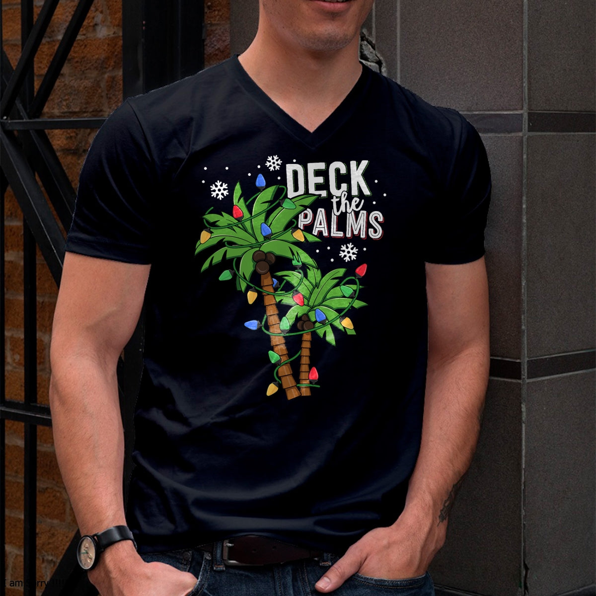 Deck The Palms Tropical Hawaii Christmas Palm Tree Lights T-Shirt - Christmas Unisex T-Shirt/Hoodie/Sweatshirt - HNDS00