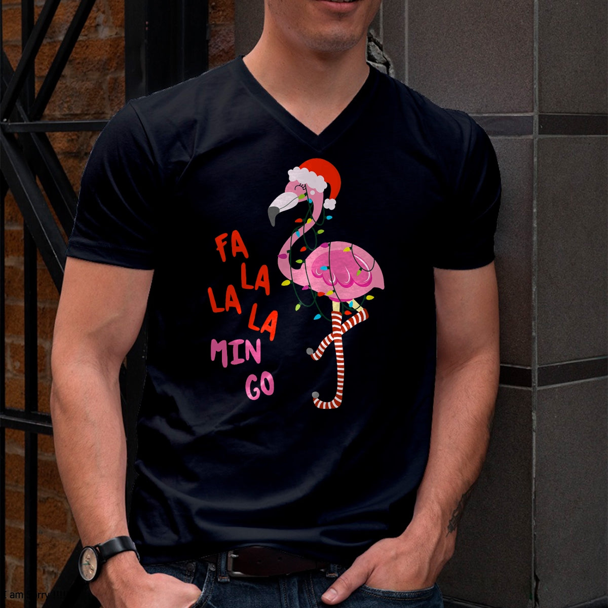 Fa La La Mingo Flamingo Christmas Tropical Xmas Tree Lights T-Shirt - Christmas Unisex T-Shirt/Hoodie/Sweatshirt - HNDS00