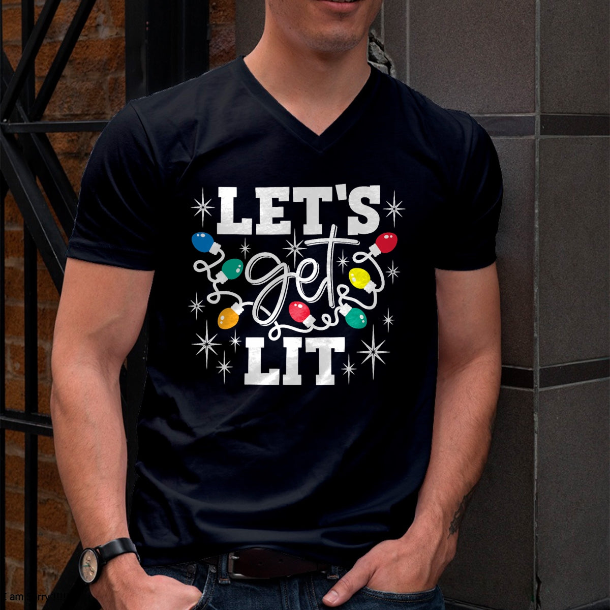 Let's Get Lit Drinking Santa Hat Christmas Lights Funny T-Shirt - Christmas Unisex T-Shirt/Hoodie/Sweatshirt - HNDS00