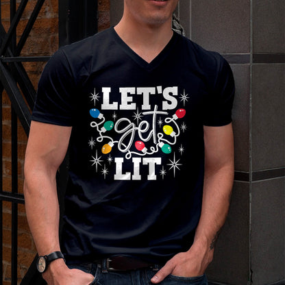 Let's Get Lit Drinking Santa Hat Christmas Lights Funny T-Shirt - Christmas Unisex T-Shirt/Hoodie/Sweatshirt - HNDS00