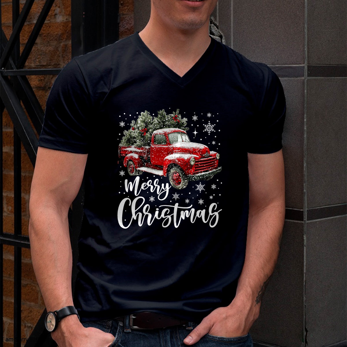 Merry Christmas Red Truck Family Matching Christmas Pajama T-Shirt - Christmas Unisex T-Shirt/Hoodie/Sweatshirt - HNDS00