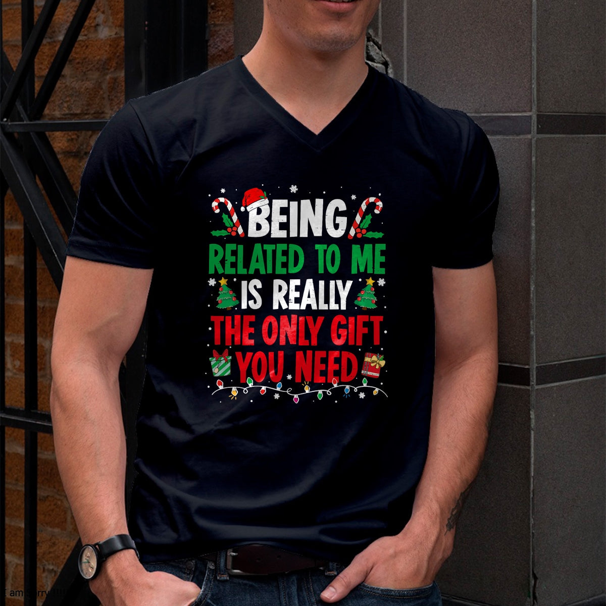 Being Related To Me Funny Christmas Family Xmas Pajamas T-Shirt  - Christmas Unisex T-Shirt/Hoodie/Sweatshirt - HNDS00