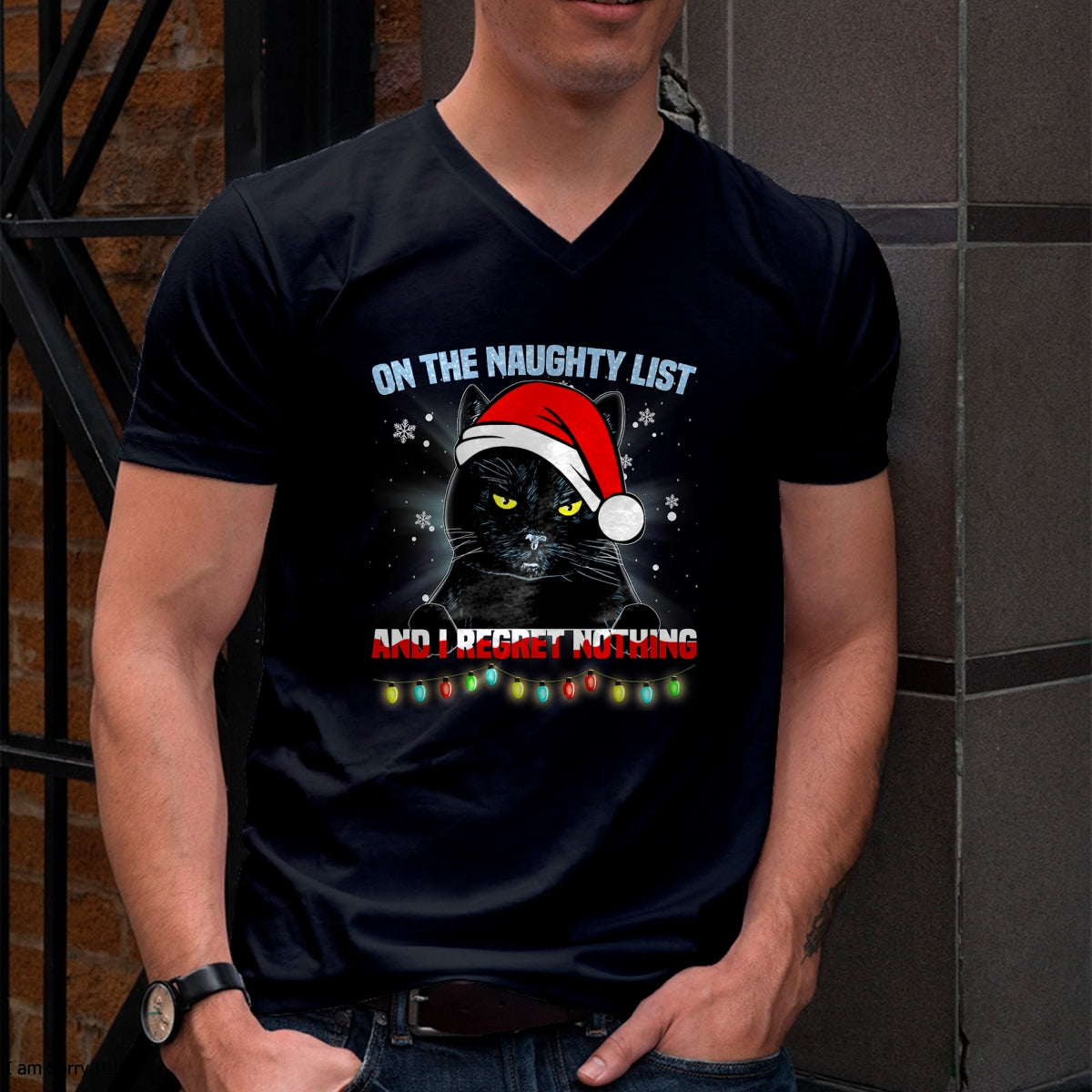 On The Naughty List And I Regret Nothing Cat Christmas T-Shirt - Christmas Unisex T-Shirt/Hoodie/Sweatshirt - HNDS00