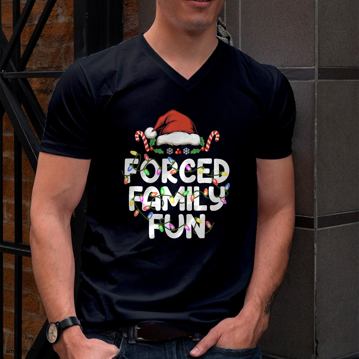 Forced Family Fun Christmas Pajamas Funny T-Shirt - Christmas Unisex T-Shirt/Hoodie/Sweatshirt - HNDS00