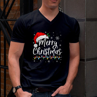 Merry Christmas Lights Santa Hat Xmas Family Matching Pajama T-Shirt - Christmas Unisex T-Shirt/Hoodie/Sweatshirt - HNDS00