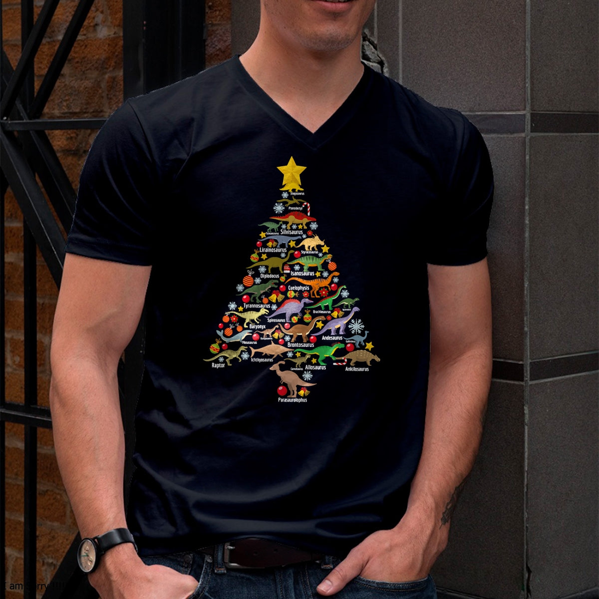 Dinosaur Christmas Tree Dino TRex Paleontologist Xmas Men T-Shirt - Christmas Unisex T-Shirt/Hoodie/Sweatshirt - HNDS00
