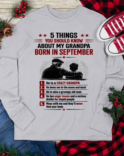 SEPTEMBER GRANDPA SHIRT – 5 Things You Should Know About My Grandpa – Gift From Grandpa to Grandchild (SKU2605-82-09)