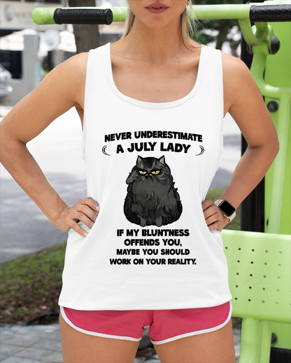 JULY – Never Underestimate A July Lady – Funny Cat Shirt – Sassy Women Gift – Birthday Gift Idea (SKU2603-335-07)