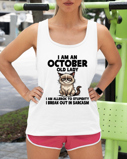 OCTOBER – January Old Lady Sarcasm Cat Shirt – Funny Birthday Gift for Women (SKU2604-177-10)